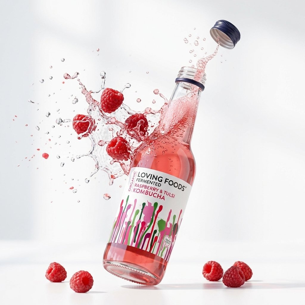 The kombucha bottle fizzing and popping, mechanism captured in motion
